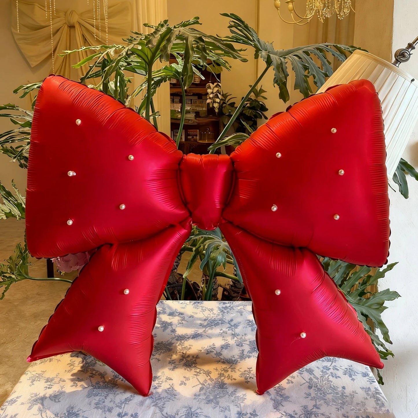 Bow aluminum foil balloon strap with pearl decoration for birthday party, wedding proposal, shower party decoration