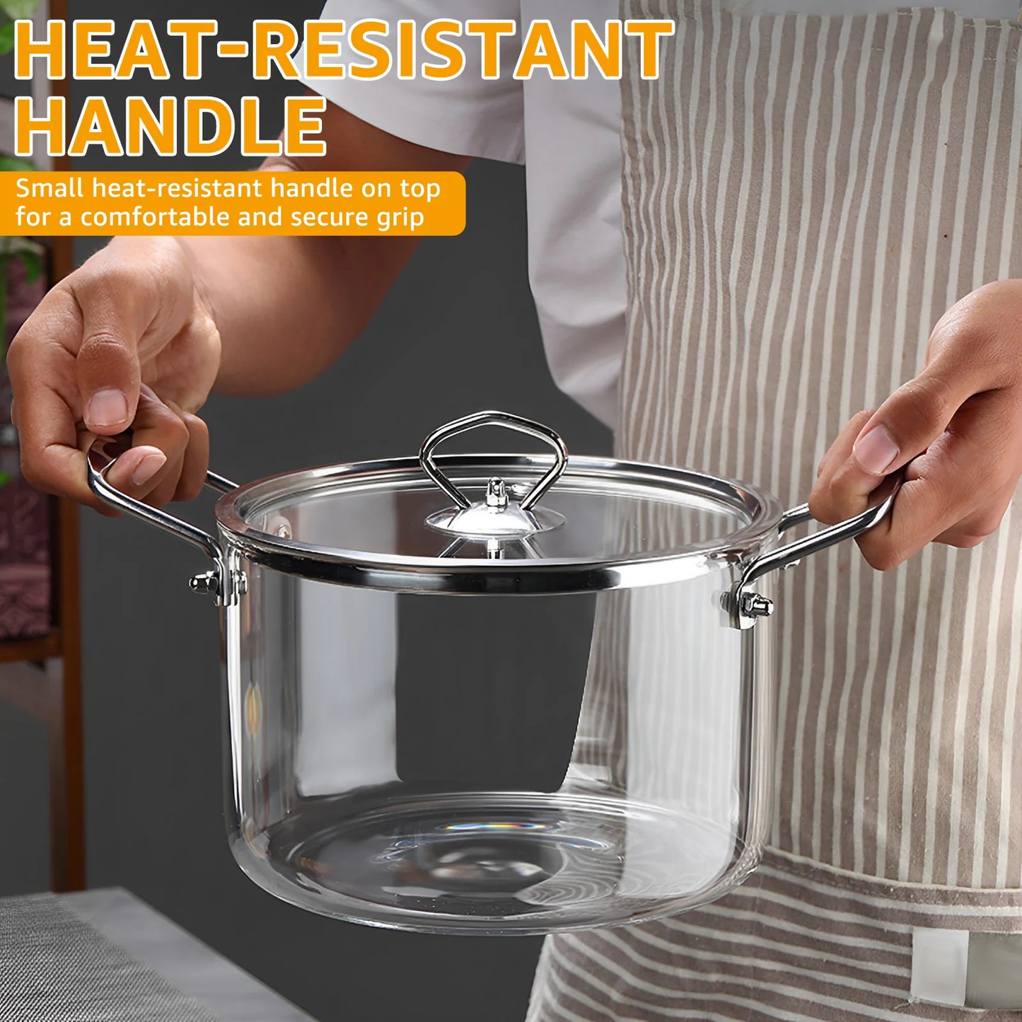 Clear Glass  Cooking Saucepan Pot with Lid Heat Resistant Glass