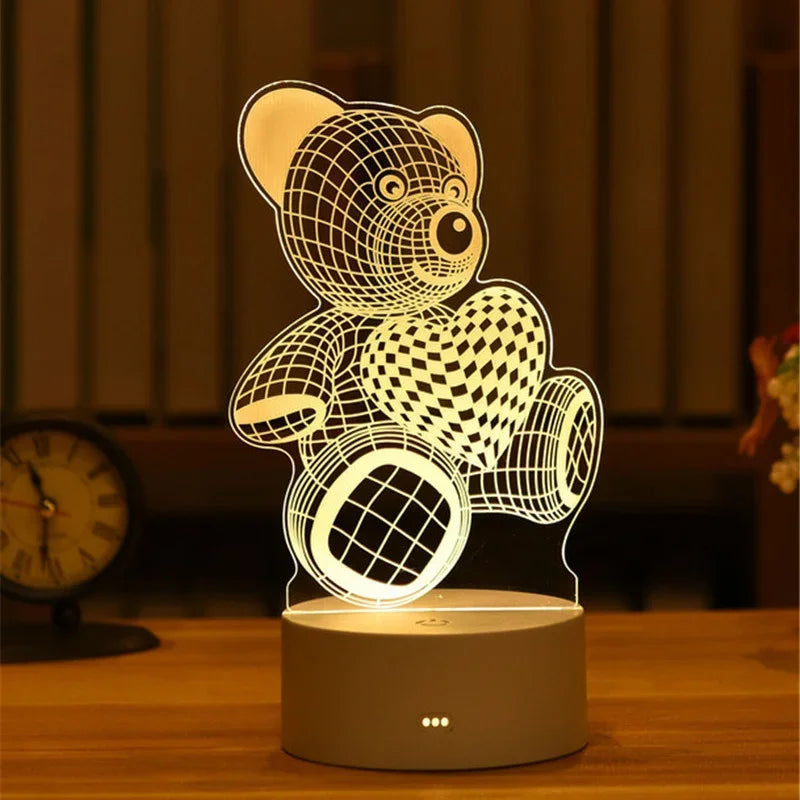 Creative 3D Acrylic Night Light USB Operated Bedroom Bedside LED Table Lamp Ornaments Christmas Holiday Birthday Event Gift