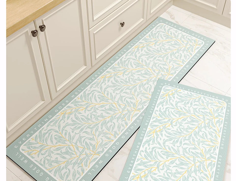 Carpet for Kitchen Floor Mat Pvc Leather Waterproof Non-slip Long Rug Oil-proof Foot Mats Pink Flower Home Decoration Rugs