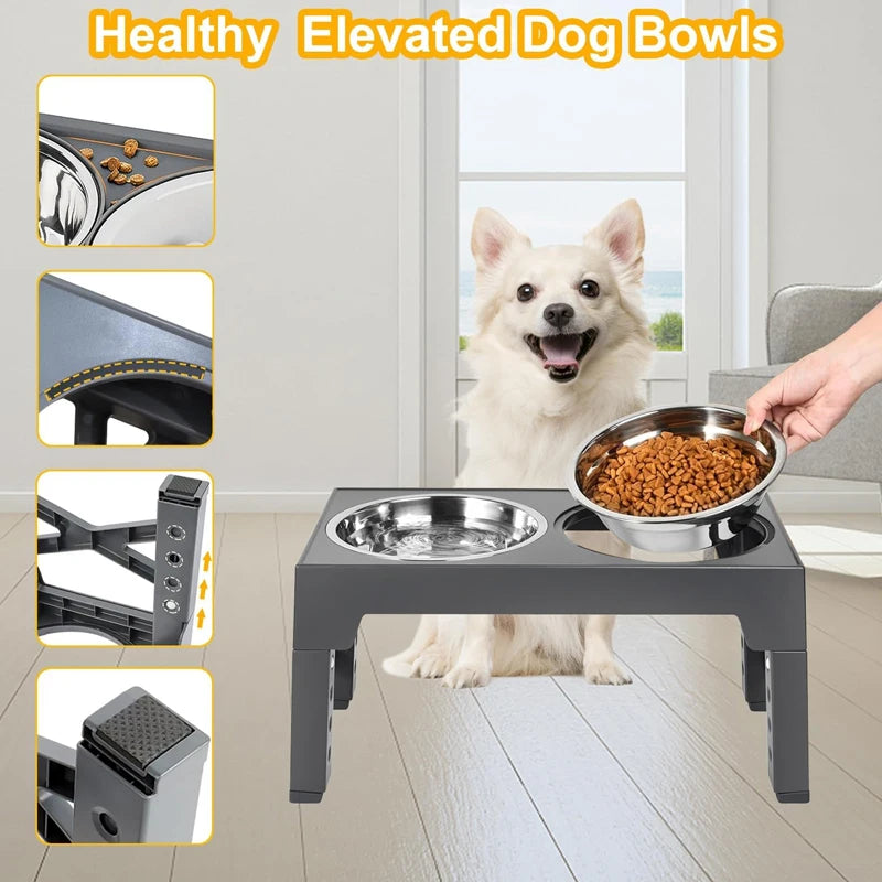 Adjustable Elevated Dog Feeder – Raised Stand with Slow Feeder Bowl & Water Dispenser for Medium and Large Dogs