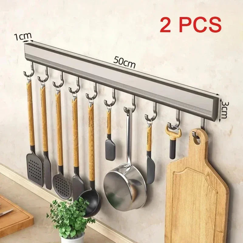 Drill-free Wall Hooks Row Holder Kitchen Utensils Rack Bathroom Robe Towel Coat Hangers Home Storage Wall Mounted Hanging Tool