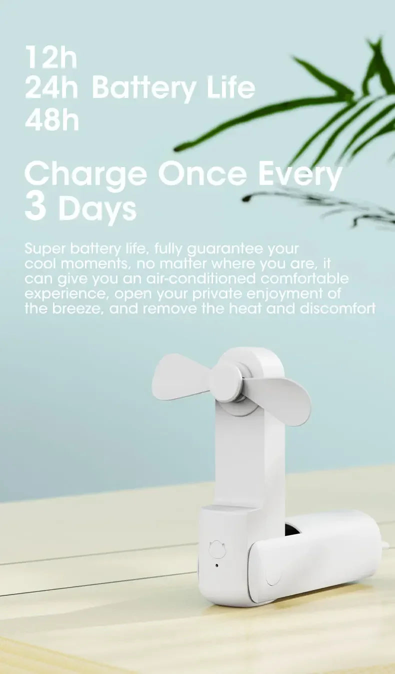 2000mAh Mini Portable Fan USB Rechargeable Handheld Desktop Fan