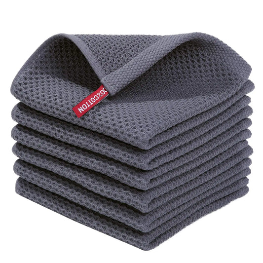 6 Pack 100% Cotton Waffle Weave Kitchen Dish Cloths