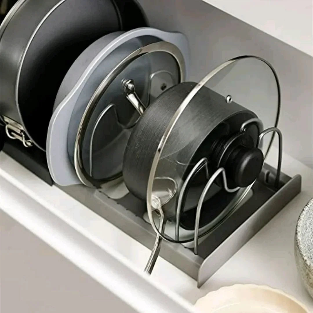 Expandable Pots and Pans Storage Rack for Cabinets Pot and Lid Holder with 6 Adjustable Shelves for Kitchen Organisation Tools