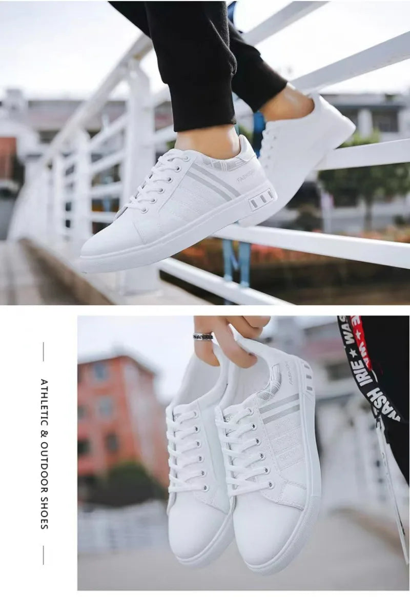 Men's White Casual Trainer Shoes, Outdoor Sport Shoes