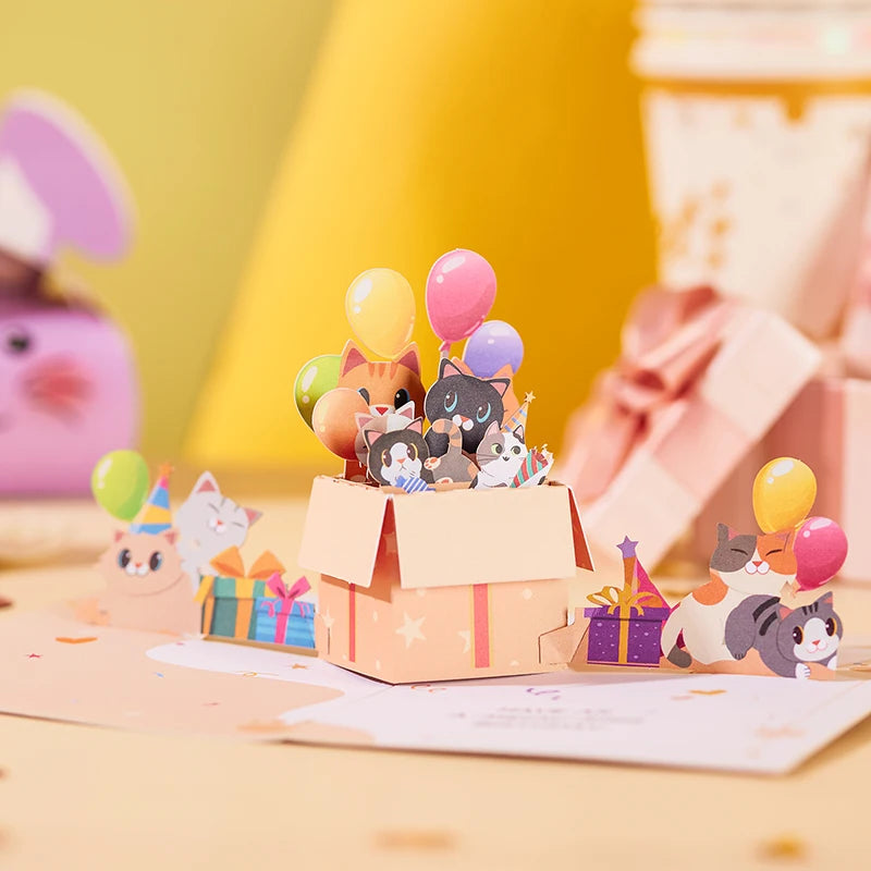 Cats Pop-up Entertaining Greeting Card Cute Docile Kittens Birthday Card With Envelope Creative Celebration Birthday Gifts