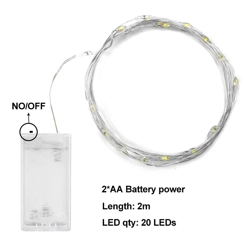 2/5/10M LED Copper Wire Light String Fairy Garland Battery Powered Garden Bedroom Party Wedding Christmas New Year Ornament