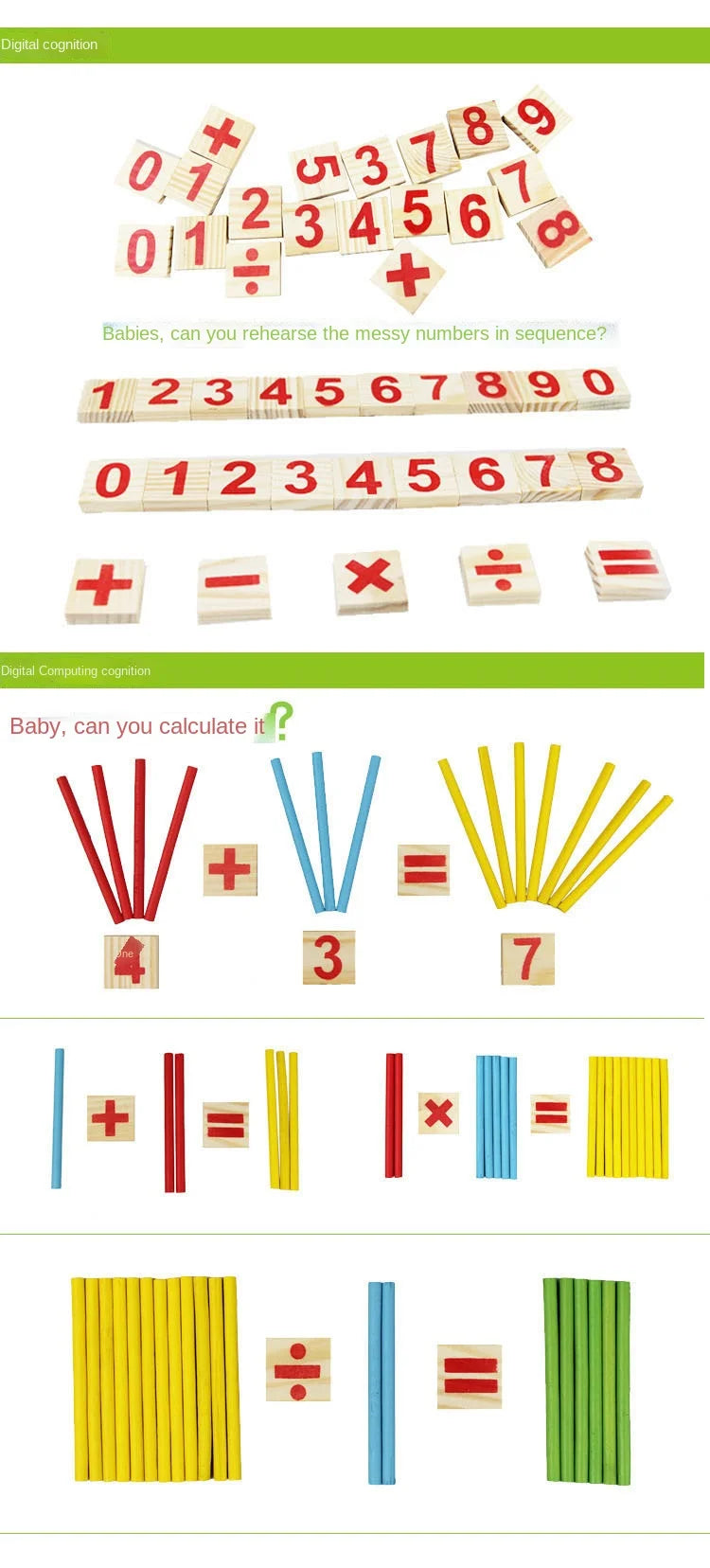 Kids Wooden Math Toys for Children Montessori Educational Learning Number Counting Sticks Kindergarten Mathematics Teaching Aids