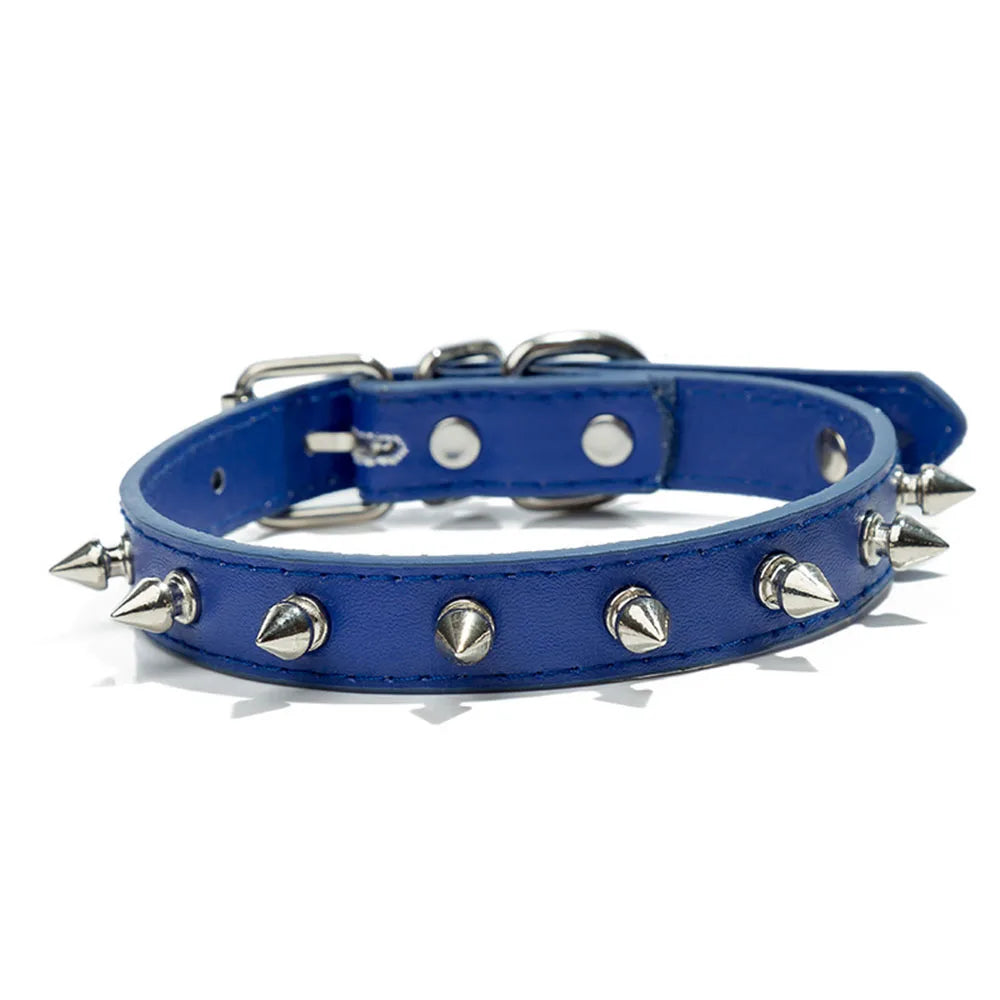 Anti-Bite Spiked Dog Collar – PU Leather Studded Collar for Small Dogs, Bulldogs, Pugs, and Puppies