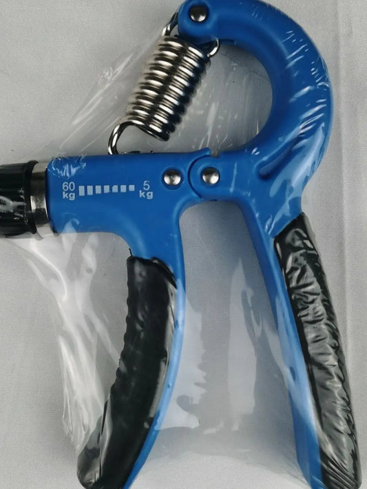 Portable fitness equipment with adjustable blue grip for training hand and arm muscles anytime, anywhere