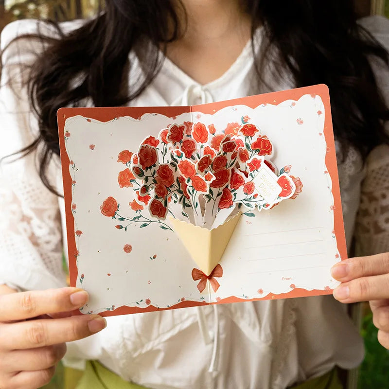3D pop-up style creative minimalist greeting card original flower blessing card happy birthday party invitation letter gift