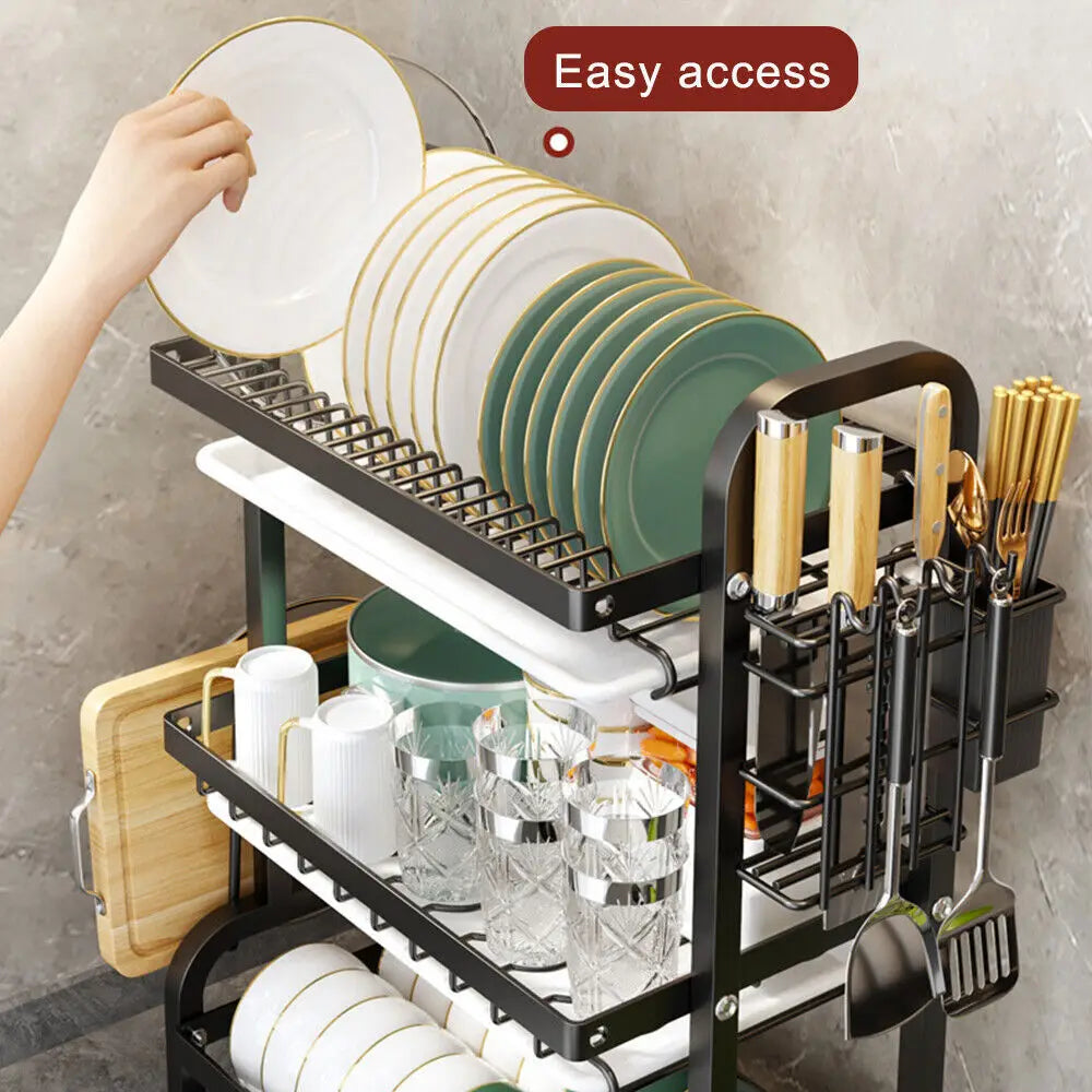 3 Tier Kitchen Sink Drainer Dish Shelf Rack Wall Mounted Dish Drying Rack