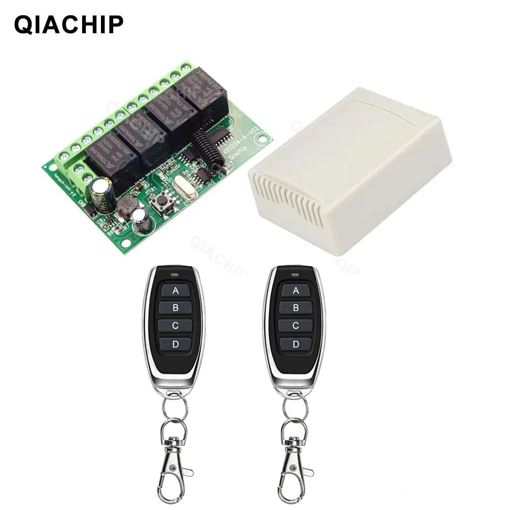 QIACHIP 4CH 433.92MHz Relay Module – DC 5V/12V/24V/48V 10A Wireless Remote Control Switch for EV1527, DC Motor DIY