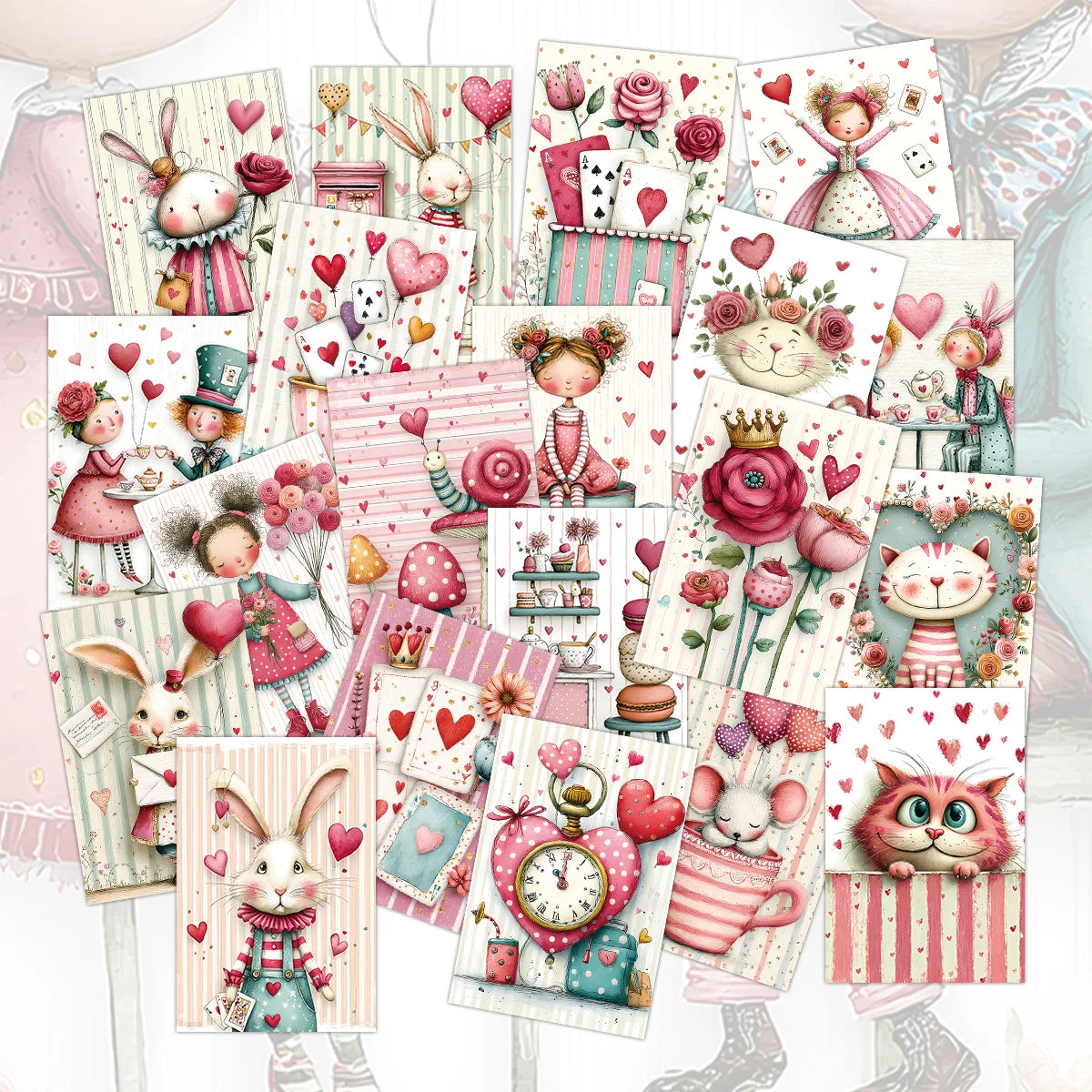 20pcs Aesthetic Love Theme Postcards,Bunny Illustration,For Home Wall,Valentine's Day,Easter Party Decor,Gift Wrap Inserts Cards