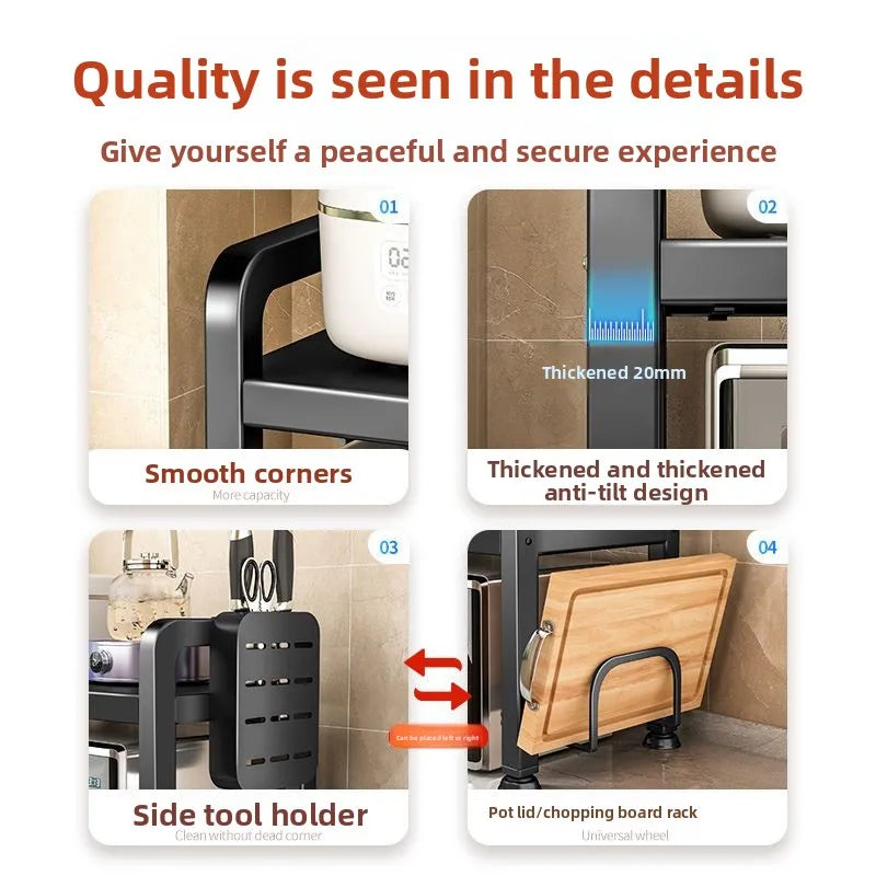Kitchen Microwave Oven Rack Double Layer Expandable Multi Functional Home Appliance Storage Shelf Carbon Steel No Installatio...