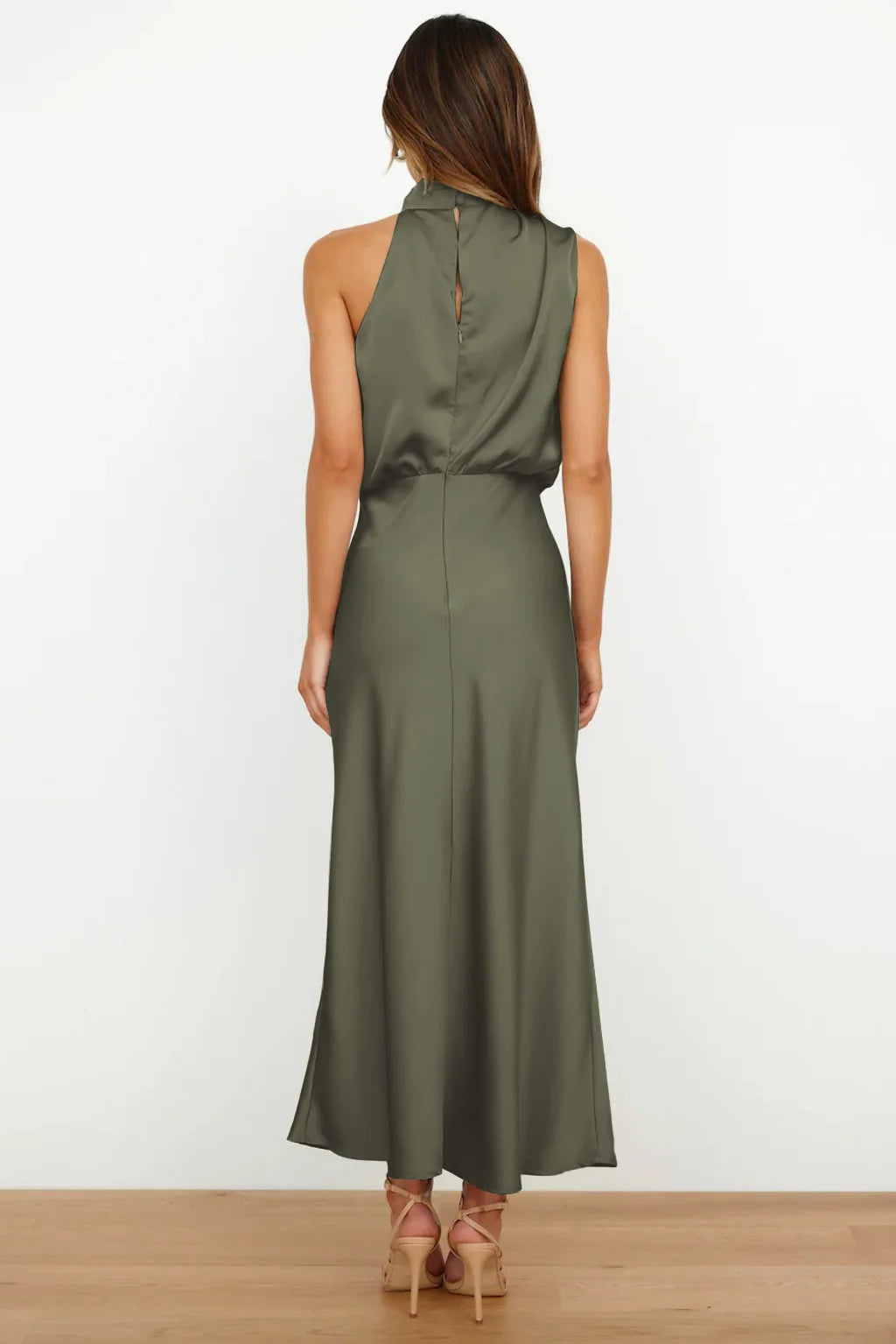 Summer High-End Silk Satin Sleeveless Long Dress Women Fashion Elegant Celebrity Dresses Evening Dress Party Clothes Ladies