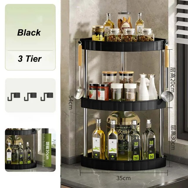 Kitchen Spice Rack Shelf Countertop Corner Multifunctional Seasoning Supplies Rack Saving Spice Rack Organiser with Hooks