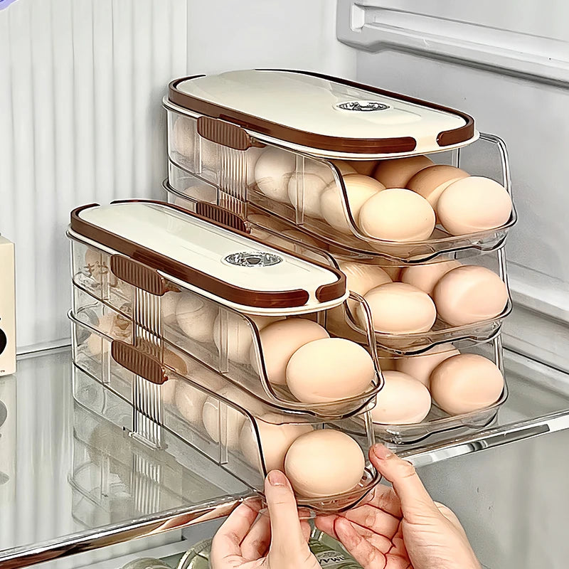 1 piece, Egg storage box, automatic rolling refrigerator egg rack storage, hand-held egg refrigerator side door storagerack