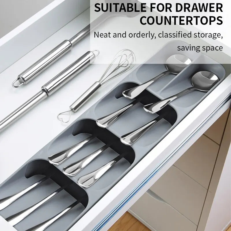 Kitchen Drawer Cutlery Storage Tray Knife Holder Spoon Forks Tableware Organiser Container For Spice Bottles Knives Block Rack
