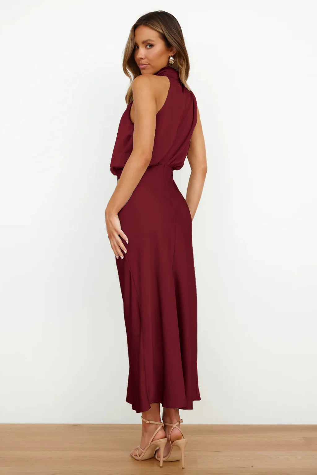 Summer High-End Silk Satin Sleeveless Long Dress Women Fashion Elegant Celebrity Dresses Evening Dress Party Clothes Ladies