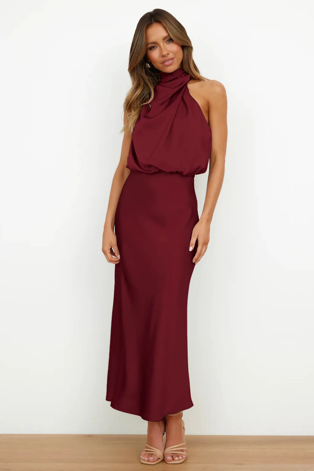 Summer High-End Silk Satin Sleeveless Long Dress Women Fashion Elegant Celebrity Dresses Evening Dress Party Clothes Ladies