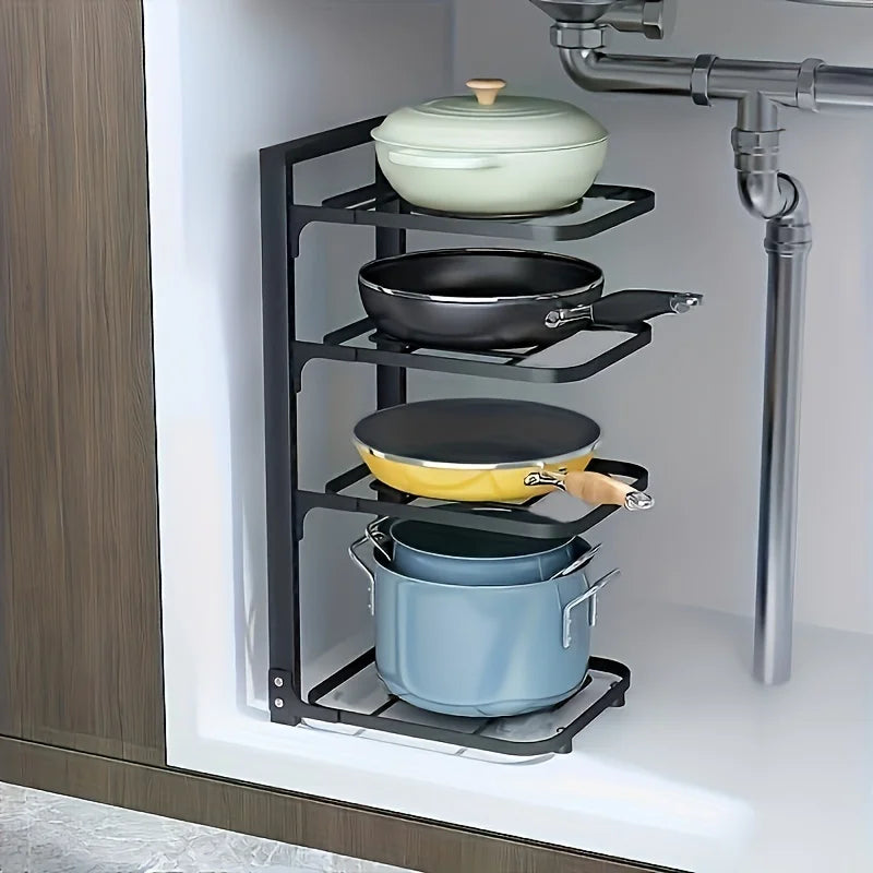 Adjustable Pot Rack Organiser, Kitchen Stainless Steel Pot Storage Rack ,Multi-Layer Household Pot and Pan Organser for Kitchen