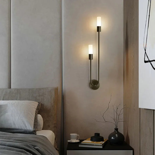 Modern Brass & Black LED Wall Lamp – Double Light Wall Sconce