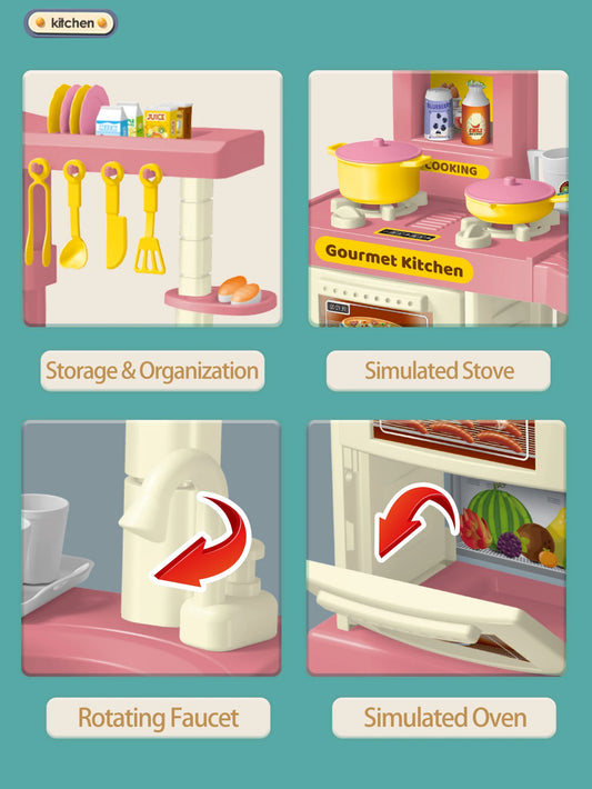 Kids Play Kitchen Accessories, Playset Toys Kitchen Foods Pans Milk Pots Breads Fork for Kid 3+ Boys and Girls