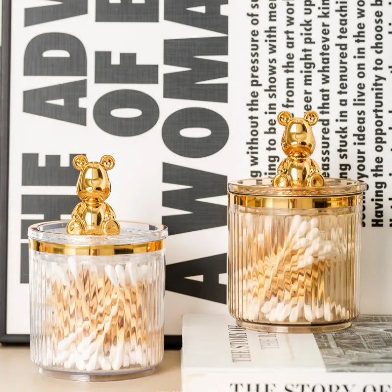 Gold Bear Acrylic Cotton Buds Storage Box