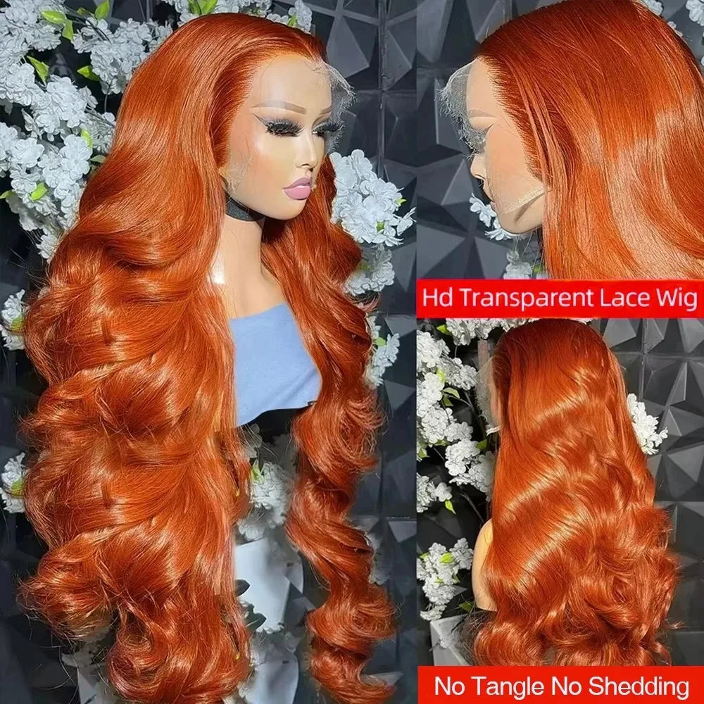 30 36 Inch Body Wave Ginger Orange 13x6 HD Lace Front Wigs 220 Density Colored Preplucked Wig 13x4 Lace Frontal Wigs For Women