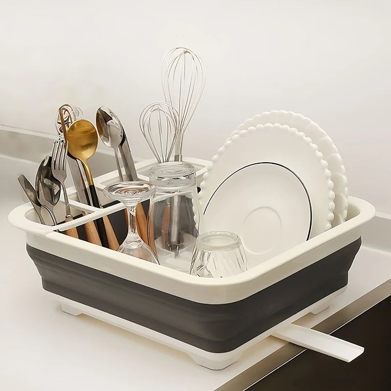 Foldable Bowl Rack, portable Kitchen, RV, camper Van, and Travel Trailer Cutlery Drain Storage Box,space Saving Kitchen Storage Tray