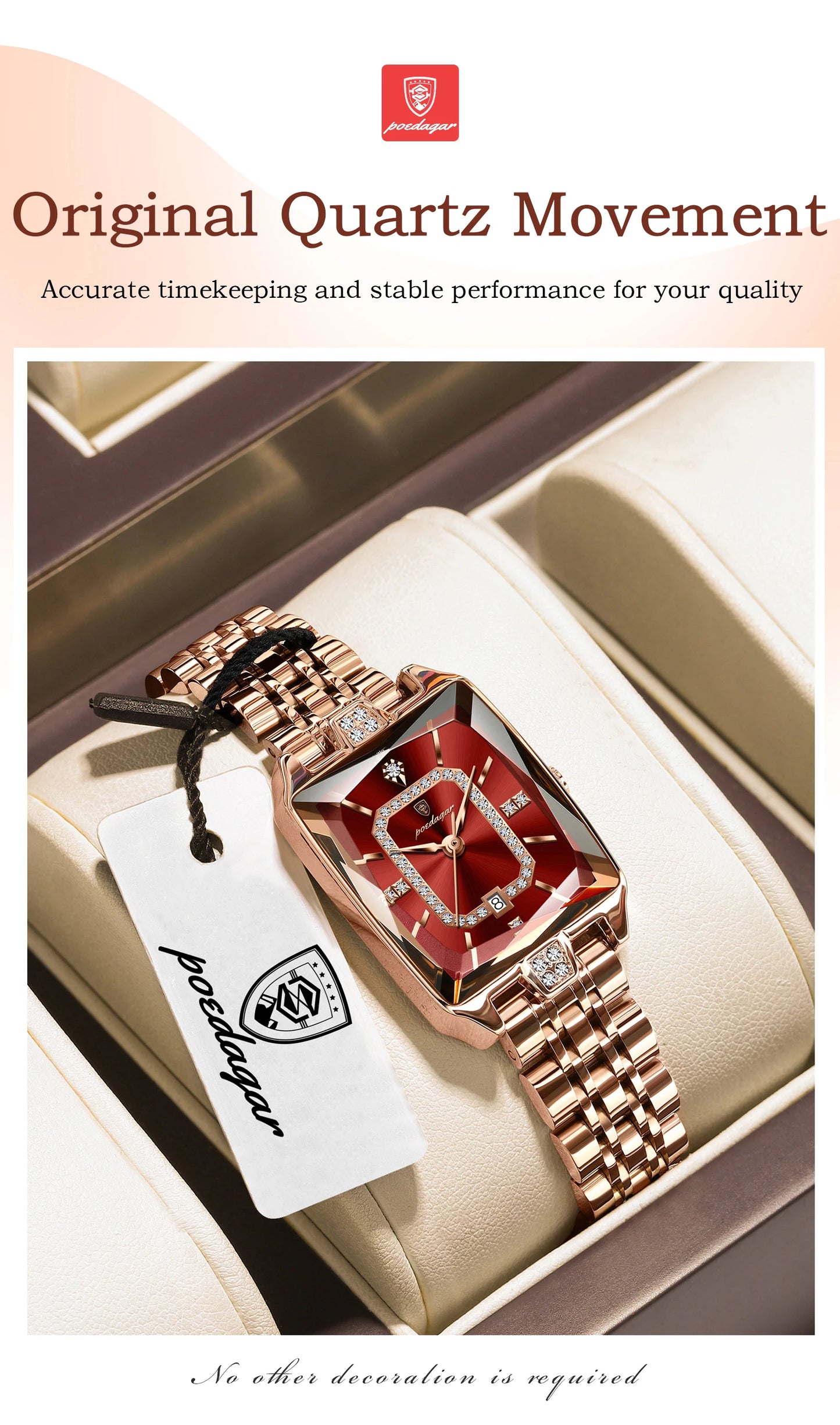 POEDAGAR Fashion High Quality Women Wristwatch Waterproof Date Ladies Watch Rectangle Stainless Steel Women's Quartz Watches+Box