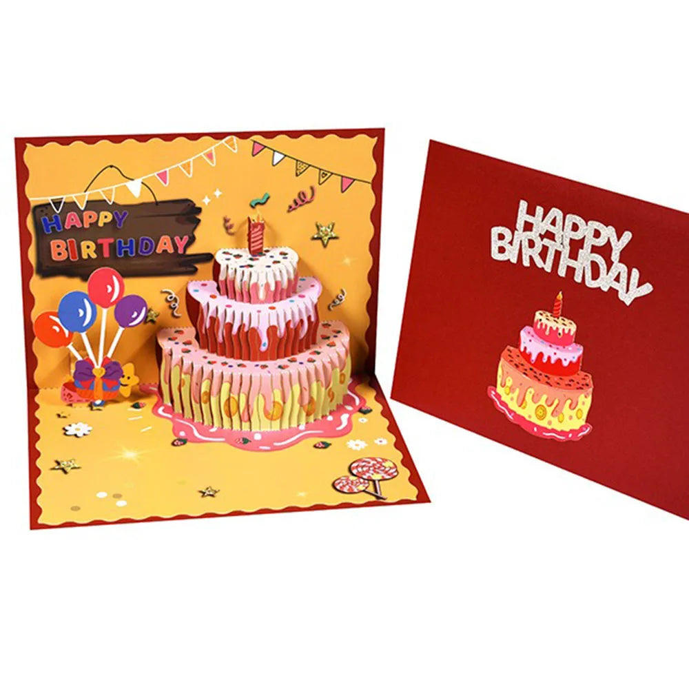 Exquisite 3D Pop Up Peach Blossom Tree Greeting Card Birthday Gifts Rose Flowers Cake Postcard For Children To Blessing Teacher