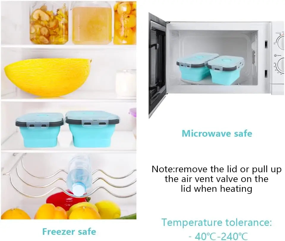 4PS Collapsible Food Storage Containers with Lids & Vent,, Kitchen Stacking Silicone Collapsible Meal Prep Container Set for