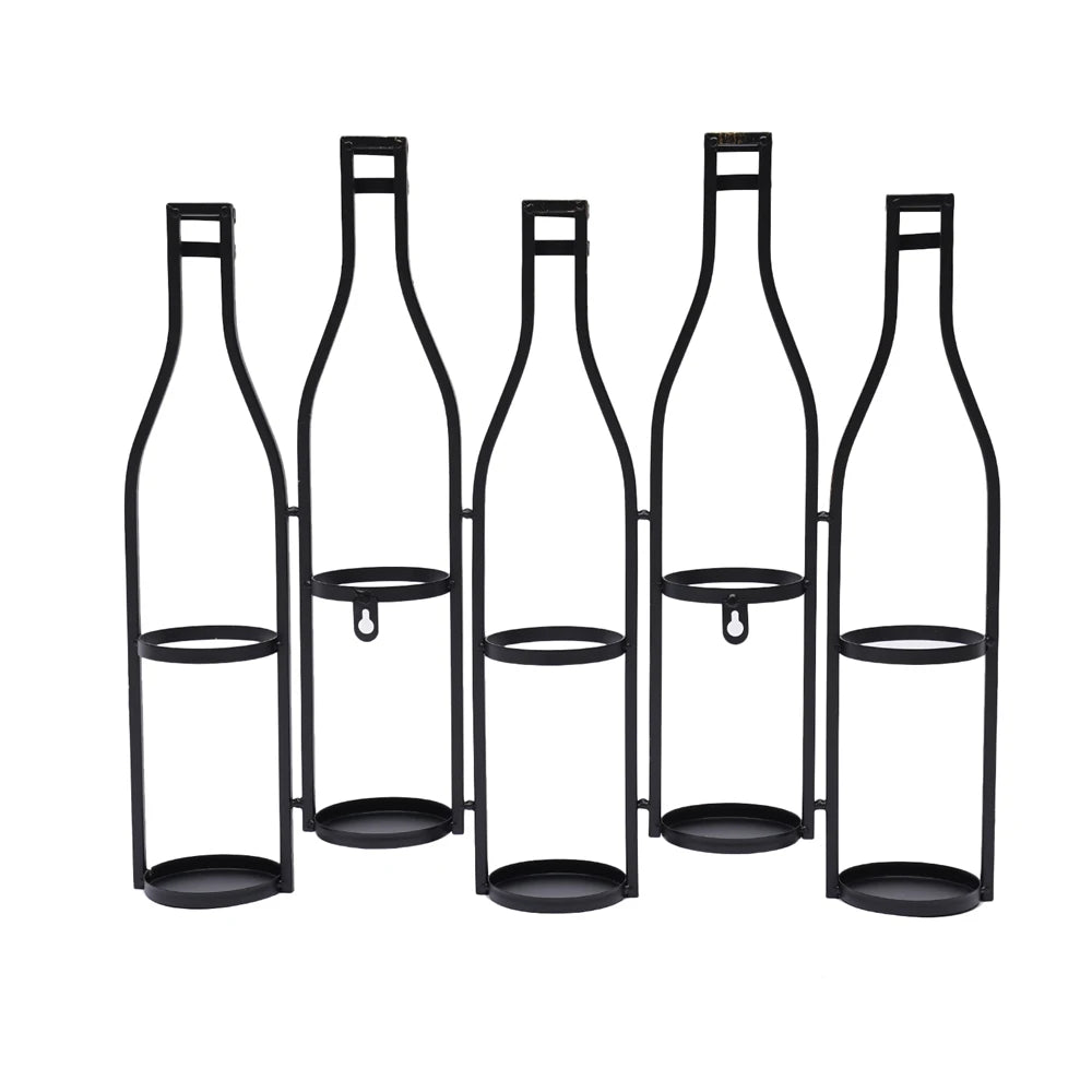 Bronze Vintage Five Bottle Wall-Mounted Wine Rack for Kitchen, Dining Room, Wine Cellar