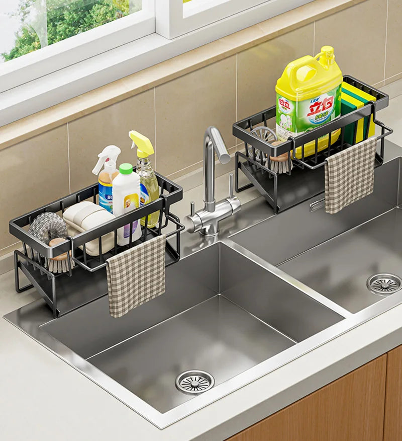 Sink Cleaning Tools Storage Rack Kitchen Multifunctional Stainless Steel Drain Rack for Sponge Cleanser Organiser Rag Hanger