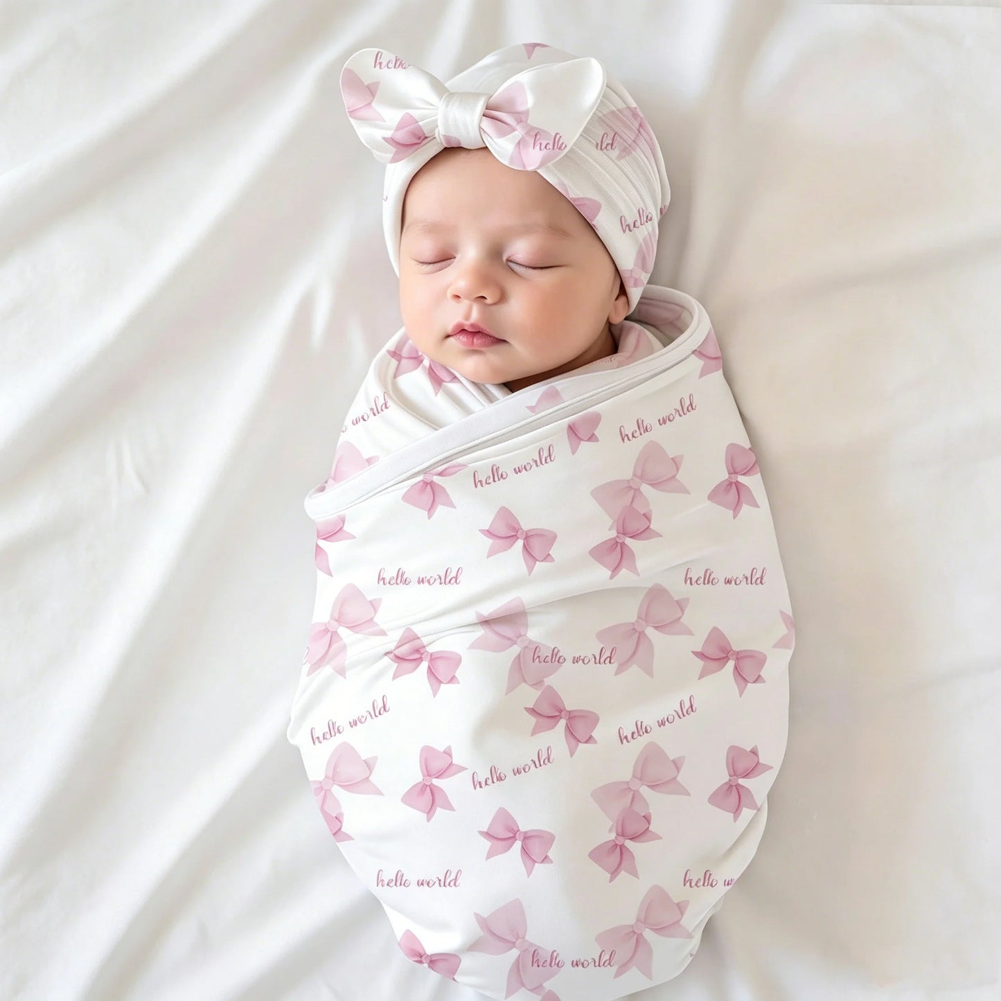Ylsteed Newborn Photography Receive Blanket Newborn Bow Print Swaddle Blanket with Hat Bedding Infant Bath Towel Baby Items-HD