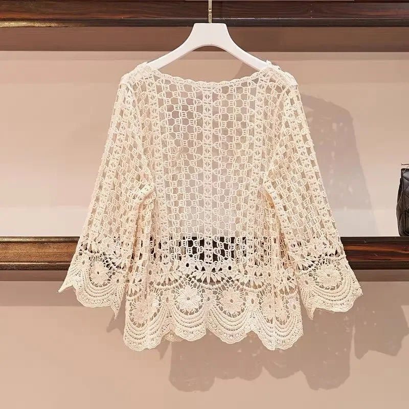 Casual Long Sleeve Lace Cardigan