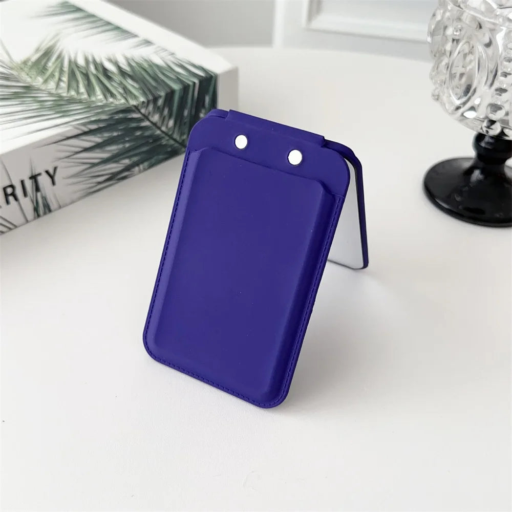 Luxury Magnetic Card Holder For iPhone 16 15 14 13 12 Pro Max Flip Make-up Mirror Silicone Bank ID Card Wallet Case