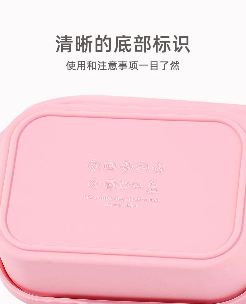 Silicone Bento Lunch Box for Toddlers Kids, 3 Compartments, Leak-Proof & BPA-Free Lunch Container, Microwave & Dishwasher Safe