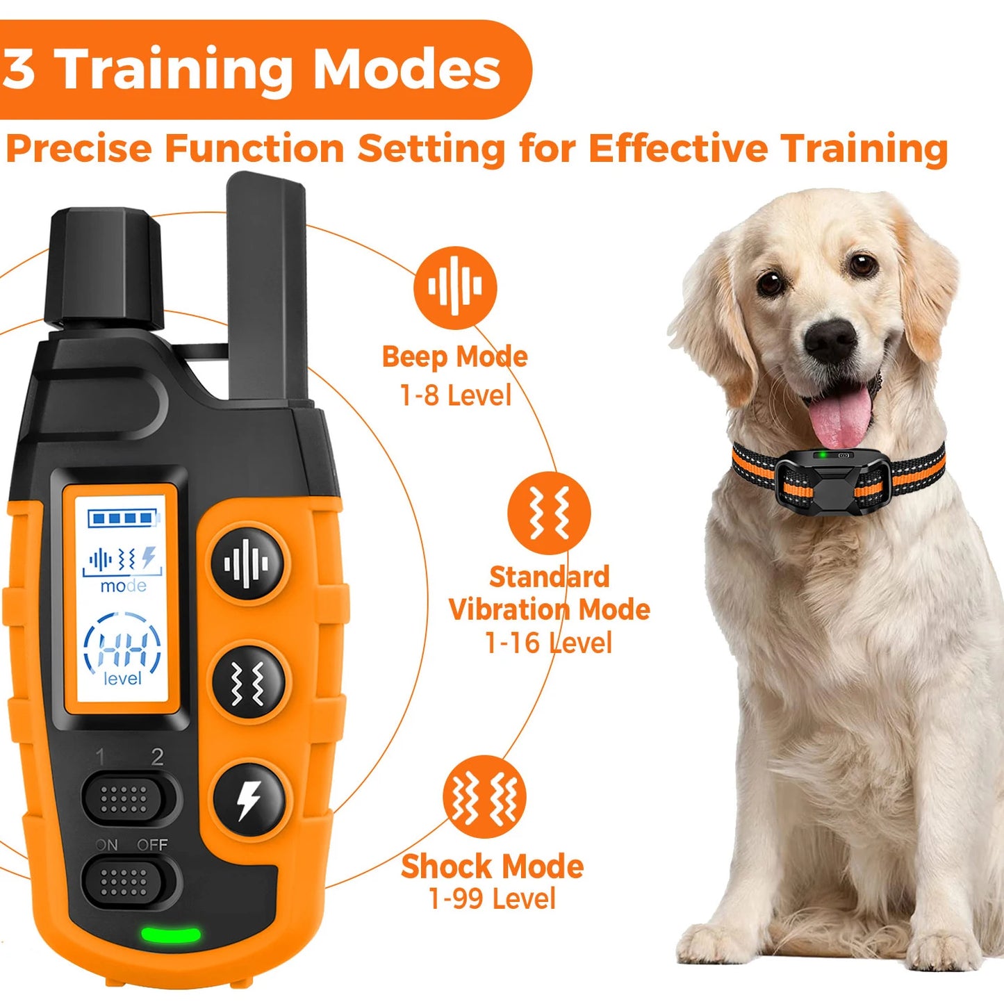 3300Ft Electric Dog Training Collar Remote Control Waterproof Pet BehaviorFor 5-120lbs Puppy With Shock Vibration Beep