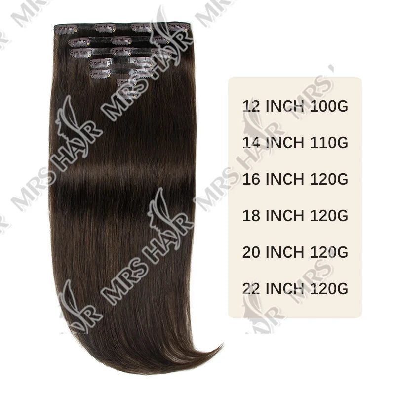 Invisible Thick PU Clip In Human Hair Extensions Seamless PU Weft Tape Clip on Hair For Thick Raw Hair 7PCS 12-24inch 100G-120G