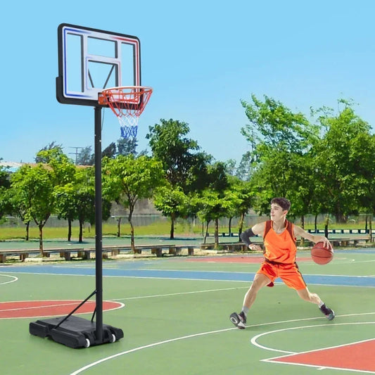 Upgrade Portable Basketball Rack Height Adjustable Contains LED Basketball Rack Lights Super Bright For Outdoor Play At Night[U