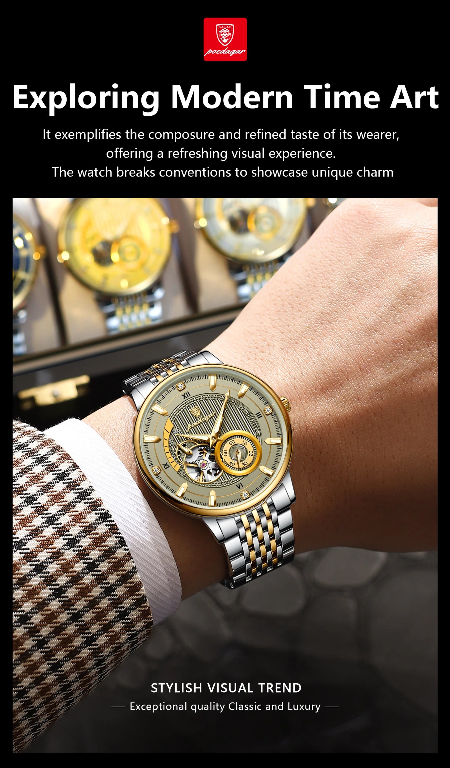 POEDAGAR Luxury Man Watch Stainless Steel Hollow Tourbillon Men Clock Luminous Mechanical Automatic Business Men's Watches Reloj