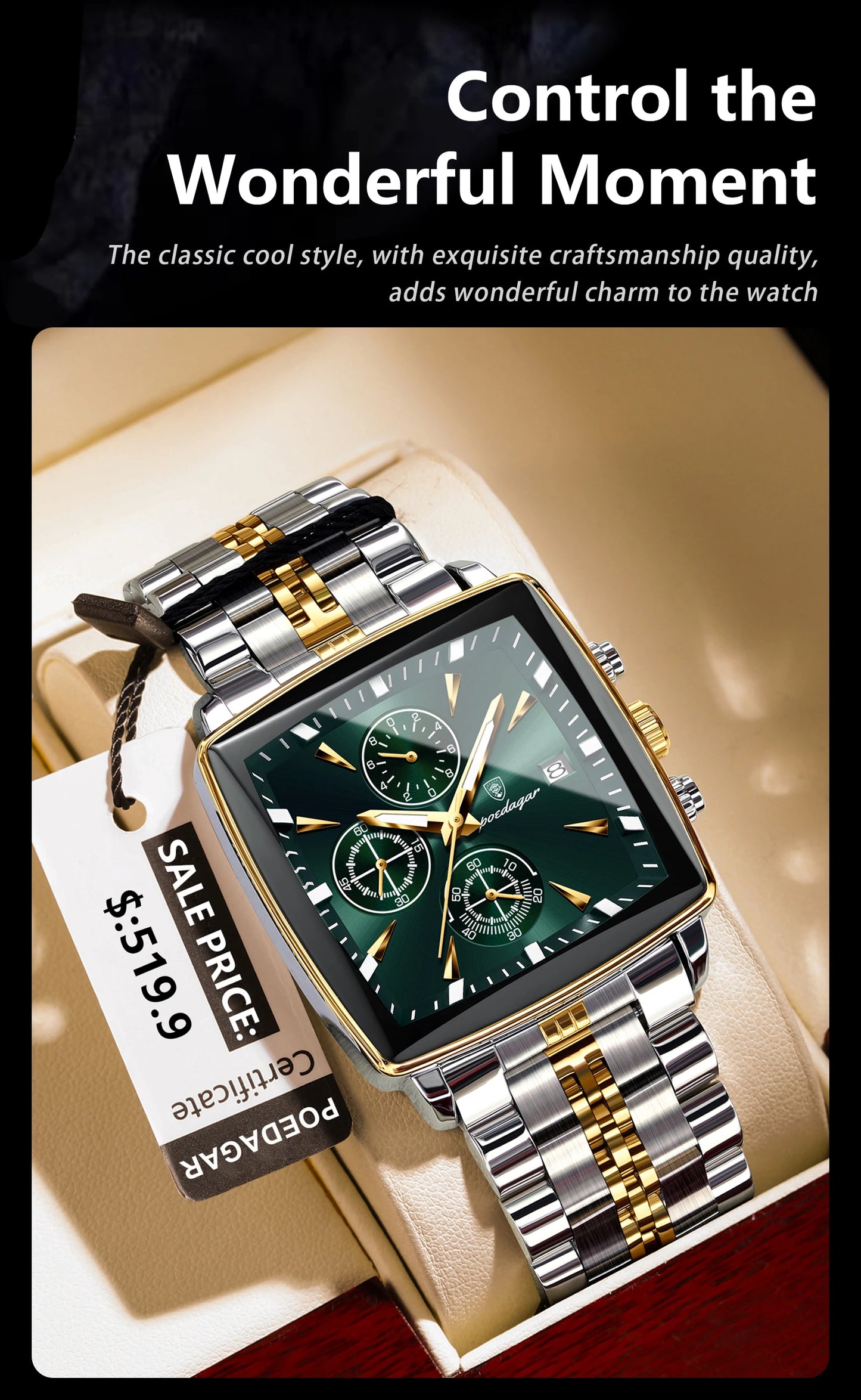 POEDAGAR Top Luxury Male Wristwatch Waterproof Luminous Stainless Steel Men Watch Chronograph Date Business Quartz Men's Watches