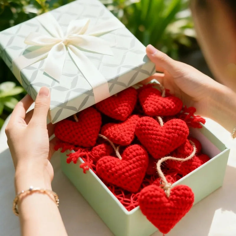 Handmade Crochet Heart Shaped Ornaments Valentine's Day Crochet Flower Bouquet DIY Clothing Shoes Socks Decorative Accessories