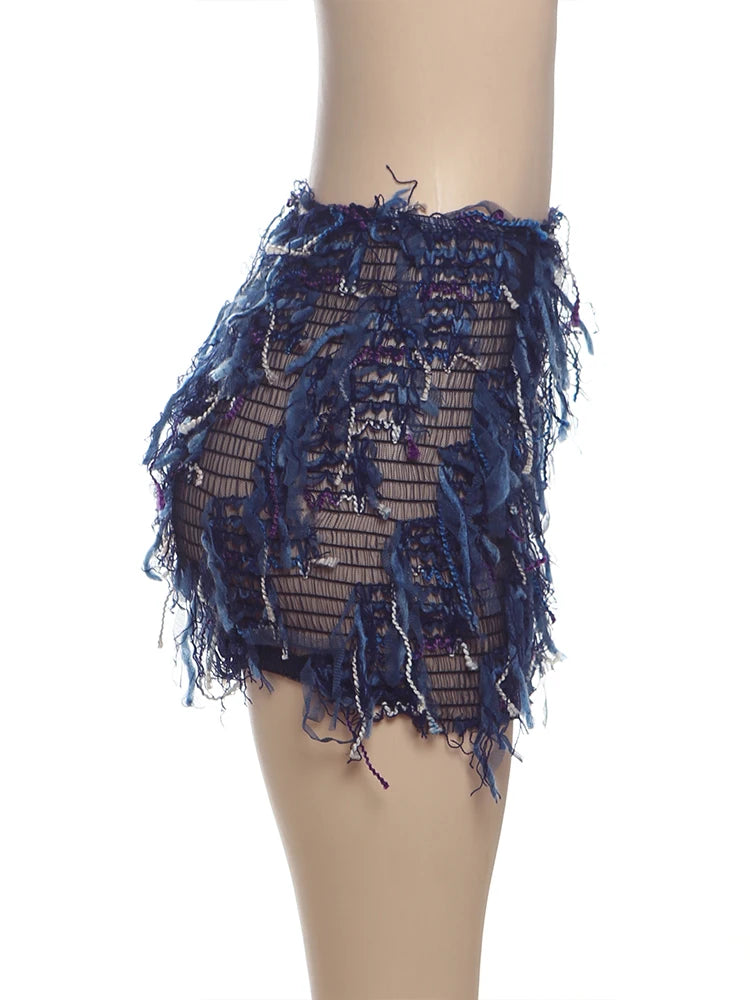 Weird Puss Colorful Tassel Skirts Peach Hip Women Thin Knit Wild Sexy Midnight Summer Trend Stretch Skinny Streetwear Bodycon