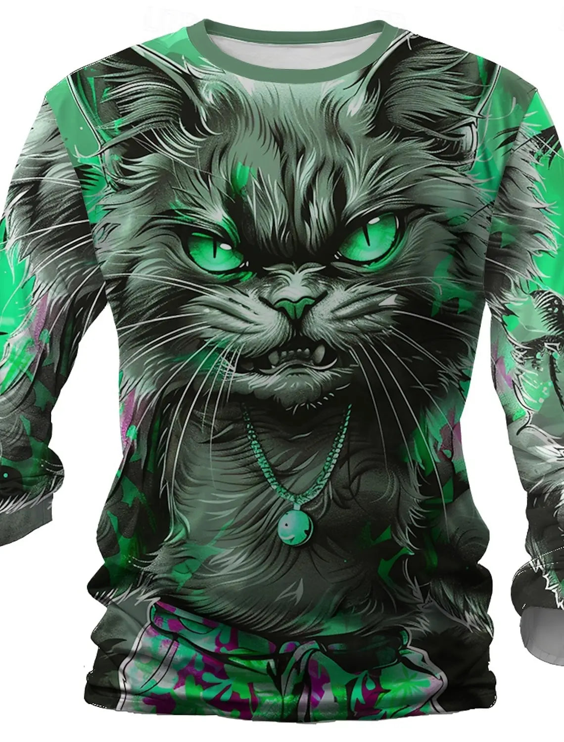 3D Printed Halloween Kitten Pattern 3D Printed Autumn Men's Crew Neck T-Shirt Casual Long Sleeve Oversized Pullover Fashion Tops