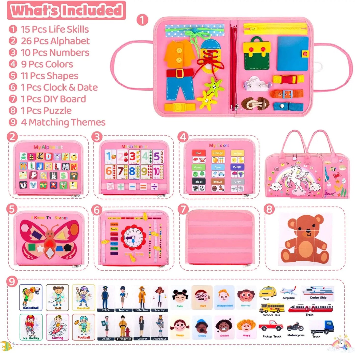 Busy Board Montessori Toys For Toddler Sensory Learning Fine Motor Skills Toys EducationalTravel Activity For Xmas Kids Gifts